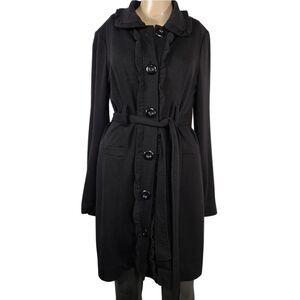 Grass Collection Black Ruffled Pea Coat